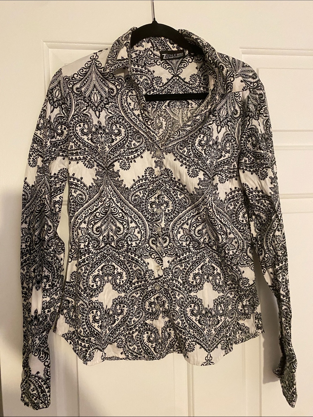 New York & Company Black and White Paisley Button-Down Shirt